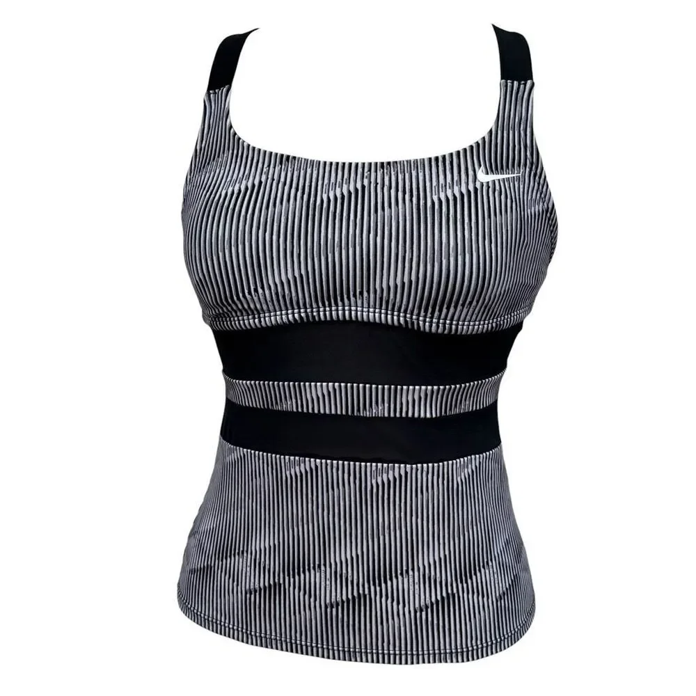 Nike Black & White Striped Swimsuit Top Tank Takini Women's size Small